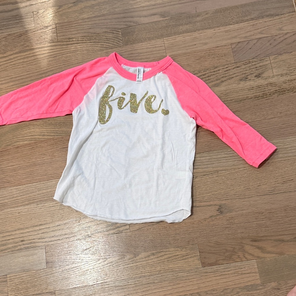 American Apparel Kids Pink and White Long Sleeve Tee